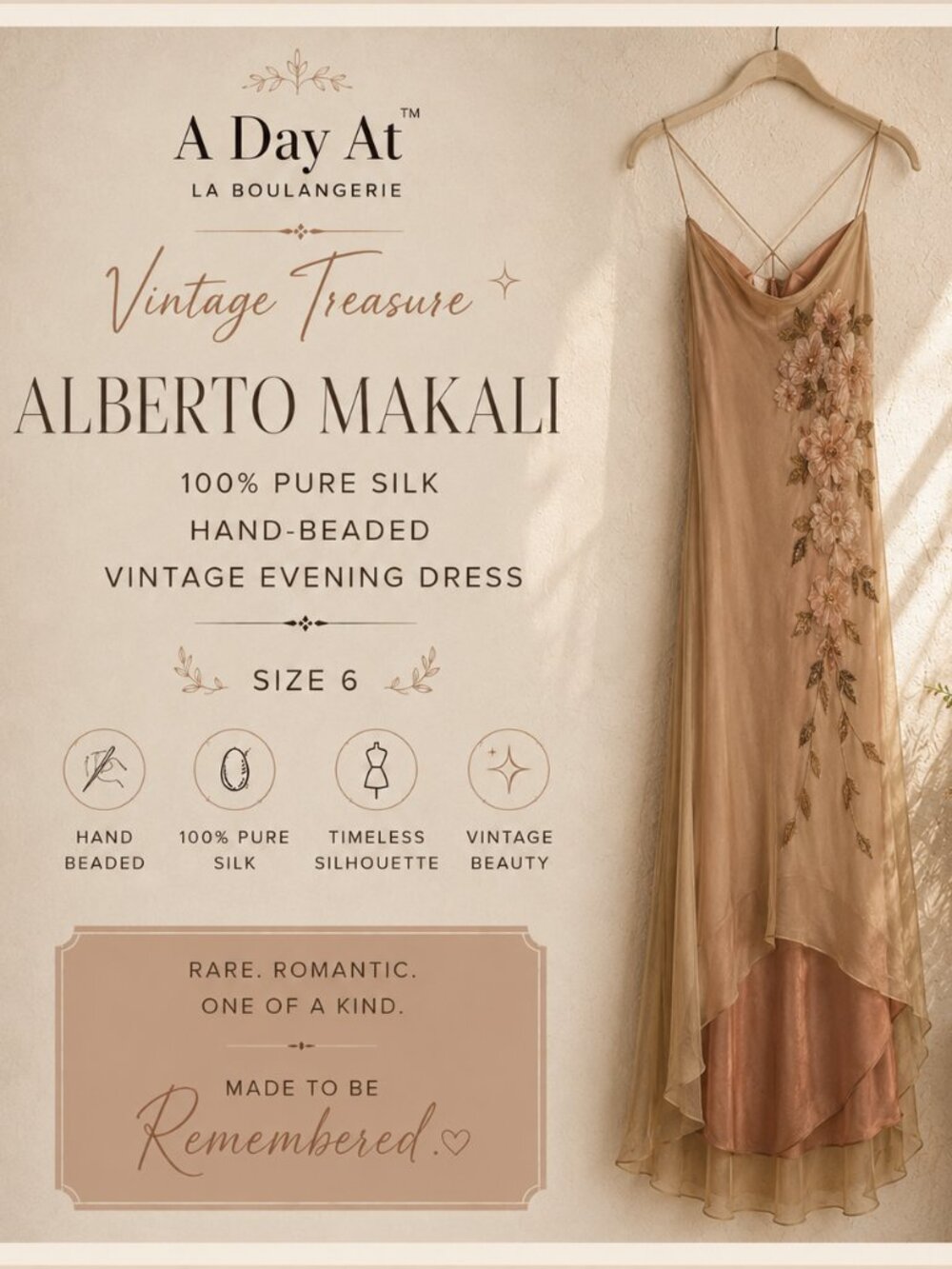 Fairycore Romantic Silk Alberto Makali Beaded Floral Hi Low Evening Dress Size 6